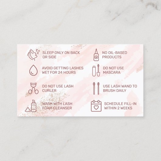 Pink Watercolor Glitzer Aftercare Card Visitenkarte (Rückseite)