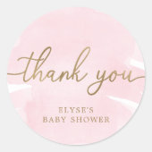 Pink Watercolor Gold Baby Dusche Sticker (Vorderseite)