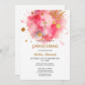Pink Watercolor Gold CHRISTENING Einladung (Vorne/Hinten)