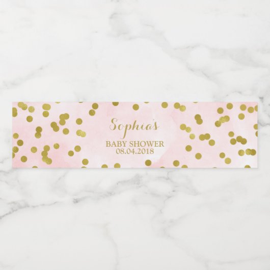 Pink Watercolor Gold Confetti Babydusche Wasserflaschenetikett (Einzelnes Label)
