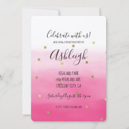 Pink Watercolor Gold Confetti Ombre Geburtstag Einladung