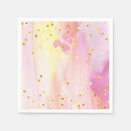 Pink Watercolor Gold Confetti Party Paper Napkins Serviette