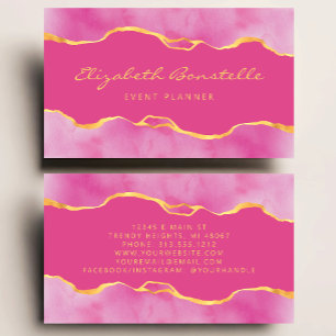 Pink Watercolor Gold Foil Luxus Visitenkarte