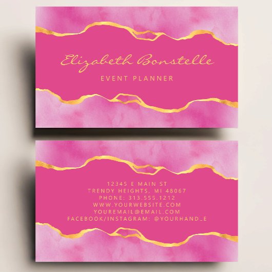 Pink Watercolor Gold Foil Luxus Visitenkarte