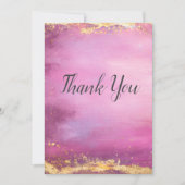 Pink Watercolor & Gold Foil Trim Danke Karte (Vorderseite)