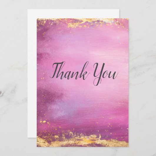 Pink Watercolor & Gold Foil Trim Danke Karte (Vorne/Hinten)