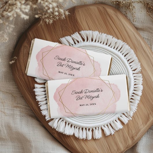 Pink Watercolor Gold Frame Candy Bar Wrapper Flyer