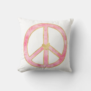 Pink Watercolor Gold Friedenszeichen Herz Kissen