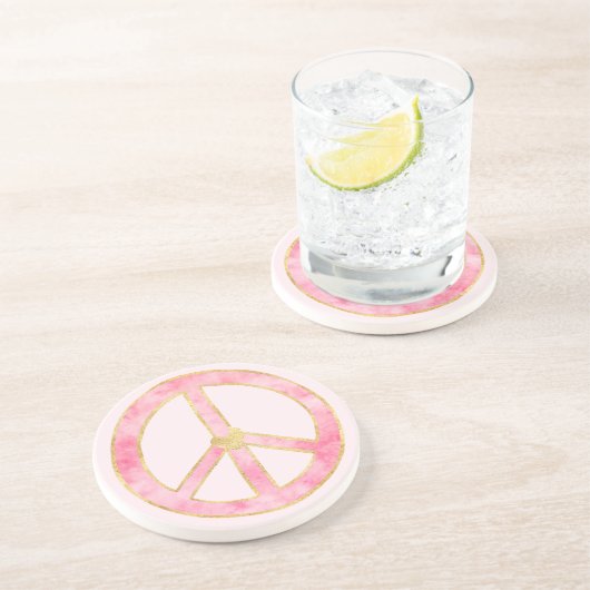 Pink Watercolor Gold Friedenszeichen Herz Untersetzer (Seite)