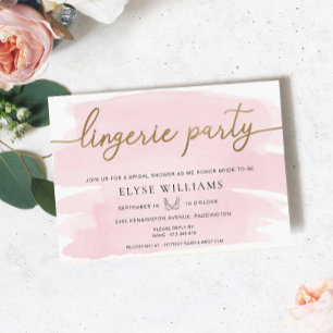 Pink Watercolor Gold Lingerie Party Brautparty Einladung
