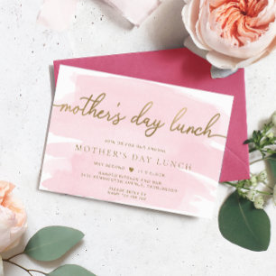 Pink Watercolor Gold Muttertag Mittagessen Einladung
