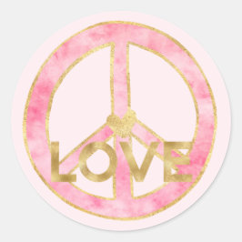 Pink Watercolor Gold Peace Sign Herz Liebe Runder Aufkleber