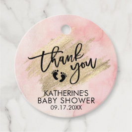 Pink Watercolor Gold Pinselstrich Stroke Baby Dusc Geschenkanhänger