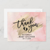 Pink Watercolor Gold Pinselstrich Stroke Baby Dusc Postkarte (Vorne/Hinten)