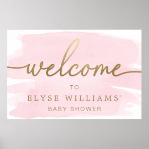 Pink Watercolor Gold Willkommensschild Poster