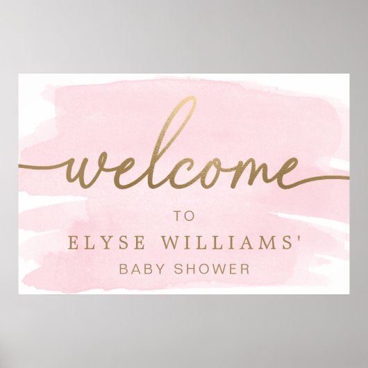 Pink Watercolor Gold Willkommenszeichen Poster (Vorne)