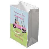 Pink Watercolor Golf Cart Name Meldung Mittlere Geschenktüte (Vorderseite Schrägansicht)