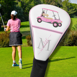 Pink Watercolor Golf Cart Name Monogram Golf Headcover