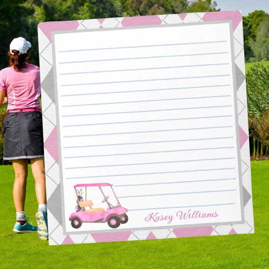 Pink Watercolor Golf Cart Name Notizblock