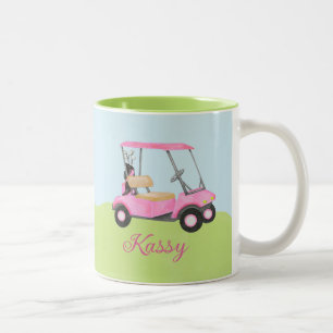 Pink Watercolor Golf Cart Name Zweifarbige Tasse