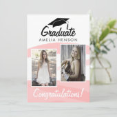 Pink Watercolor Graduate Herzlichen Glückwunsch 2 Karte (Stehend Vorderseite)