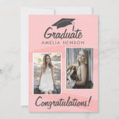 Pink Watercolor Graduate Herzlichen Glückwunsch 2  Karte (Vorderseite)