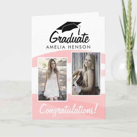 Pink Watercolor Graduate Herzlichen Glückwunsch 2 Karte (Vorderseite)