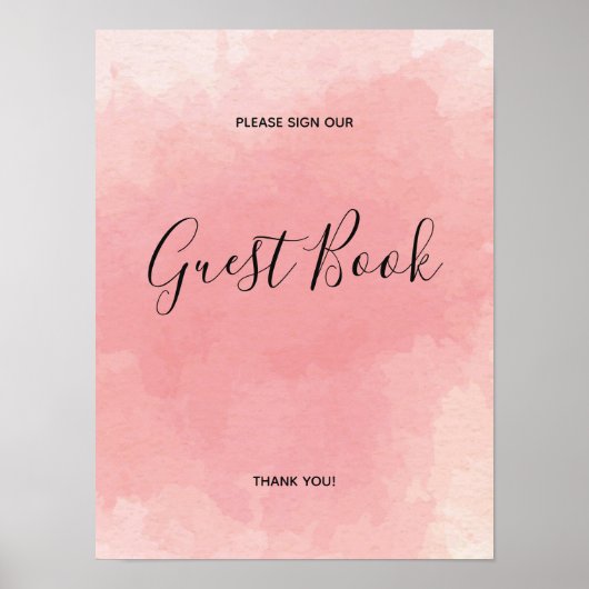 Pink Watercolor Guest Book Sign Poster (Vorne)
