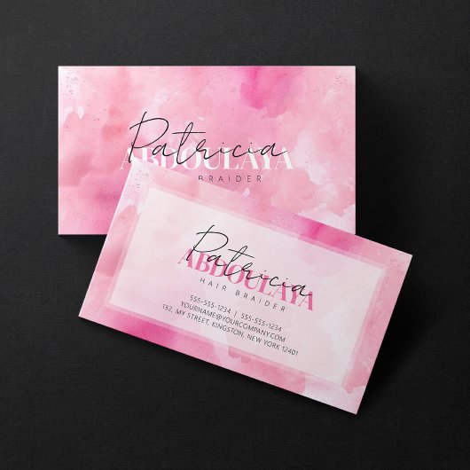 Pink Watercolor Hair Braider Script Typografy Visitenkarte
