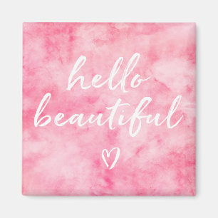 Pink Watercolor Hallo Beautiful Magnet