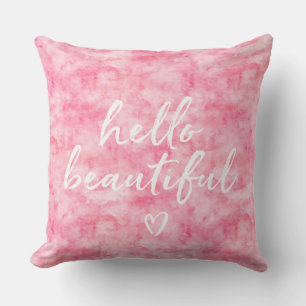 Pink Watercolor Hallo Schönes Herz Kissen