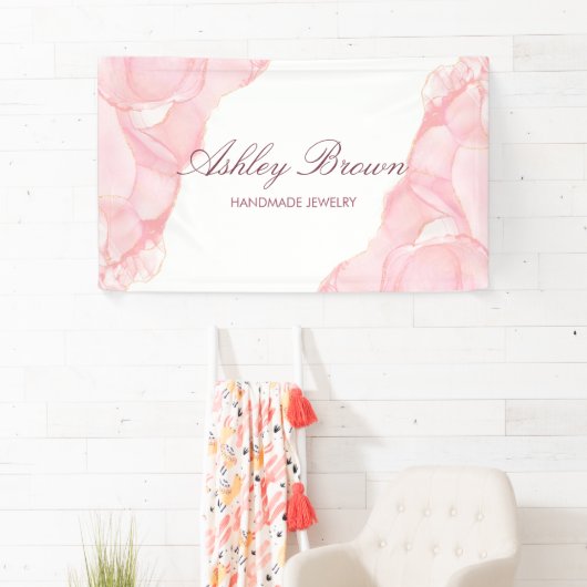 Pink Watercolor Handmade Schmuck Earring Display Banner (Insitu)