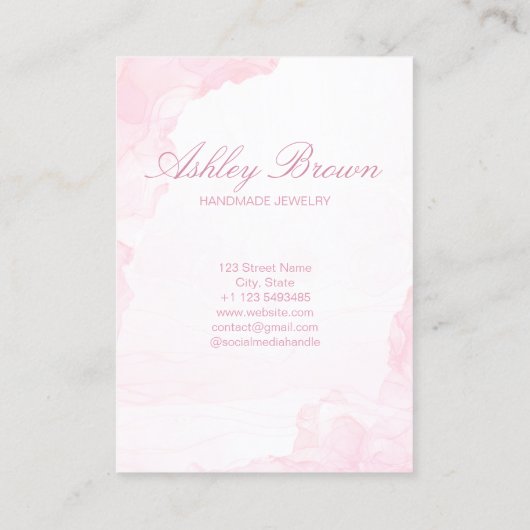 Pink Watercolor Handmade Schmuck Necklace Display Visitenkarte (Rückseite)