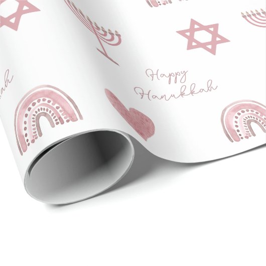 Pink Watercolor Hanukkah Wrapping Paper Geschenkpapier (Rolleneckpunkt)