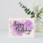 Pink Watercolor Happy Birthday Post Card Postkarte (Stehend Vorderseite)