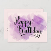 Pink Watercolor Happy Birthday Post Card Postkarte (Vorne/Hinten)