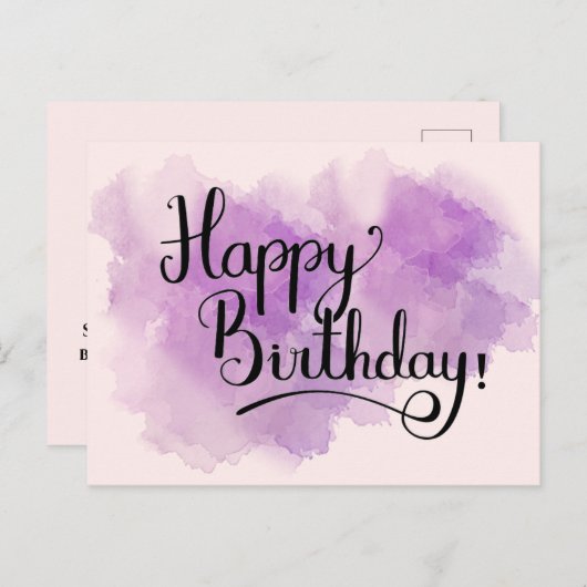 Pink Watercolor Happy Birthday Post Card Postkarte (Vorne/Hinten)