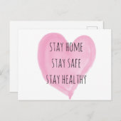 Pink Watercolor Heart Bleibe Healthy Postkarte (Vorne/Hinten)
