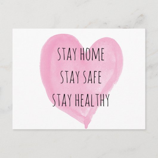 Pink Watercolor Heart Bleibe Healthy Postkarte (Vorderseite)
