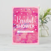 Pink Watercolor Hearts Bridal Dusche Einladung (Stehend Vorderseite)