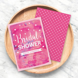 Pink Watercolor Hearts Bridal Dusche Einladung