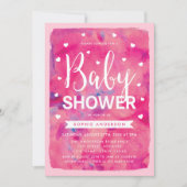 Pink Watercolor Herz Babydusche Einladung (Vorderseite)