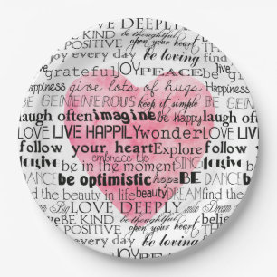 Pink Watercolor Herz Inspiration Worte Pappteller