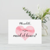 Pink Watercolor Herz ist mein Trauzeugin Gedicht Einladung (Stehend Vorderseite)