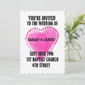 PINK WATERCOLOR HERZ WEDING EINLADUNGEN CUSTOM (Stehend Vorderseite)