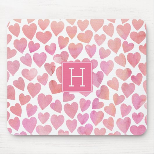 Pink Watercolor Herzmuster Mousepad (Vorne)