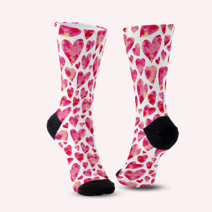 Pink Watercolor Herzmuster Socken