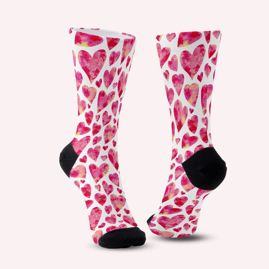 Pink Watercolor Herzmuster Socken
