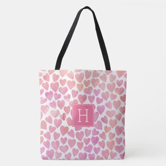 Pink Watercolor Herzmuster Tasche (Vorderseite)