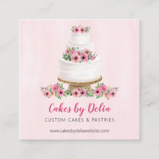 Pink Watercolor Hochzeitstorte Quadratische Visitenkarte